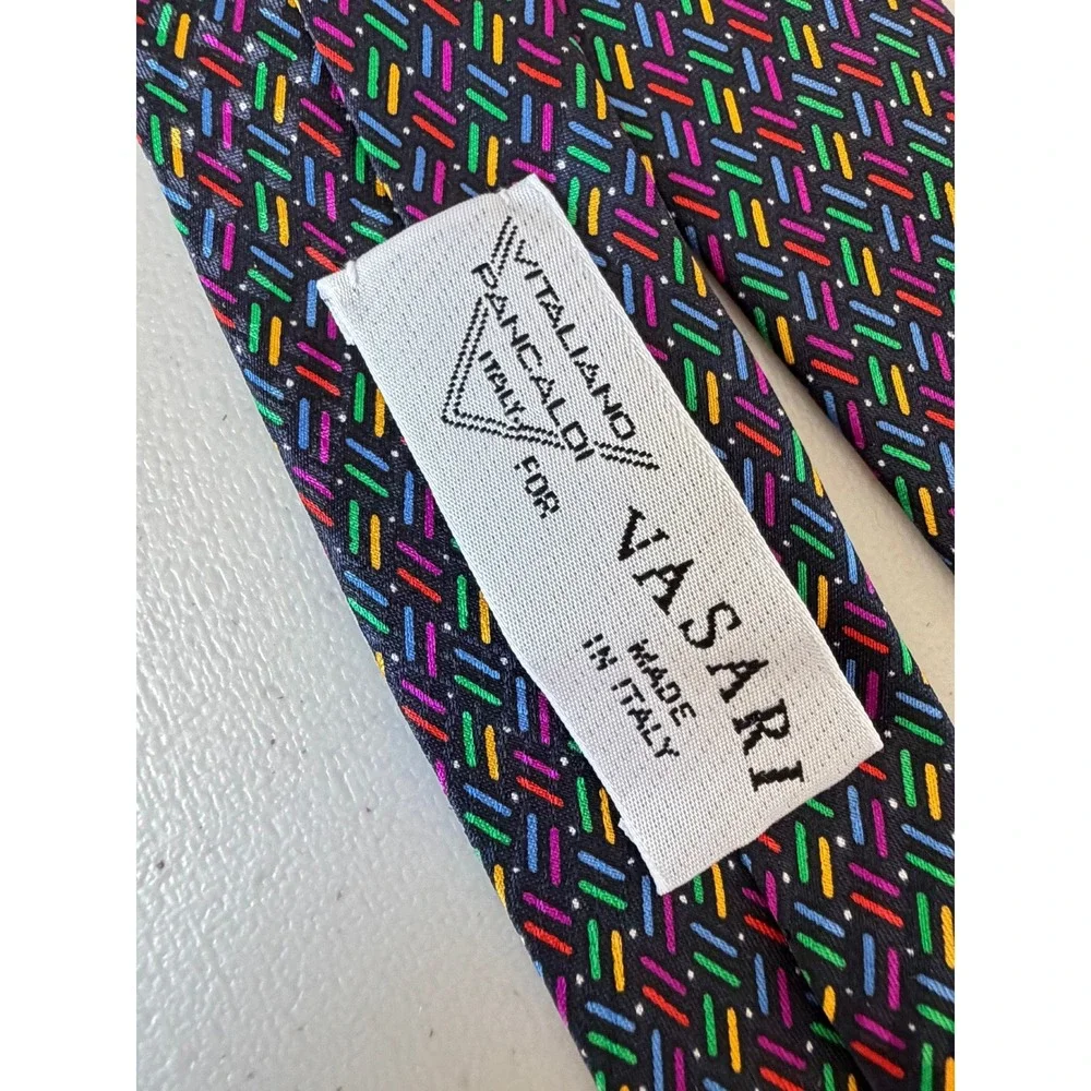 Vitaliano Pancaldi Vasari Silk Tie Mens Rare Art Deco Gold Chain Made in Italy